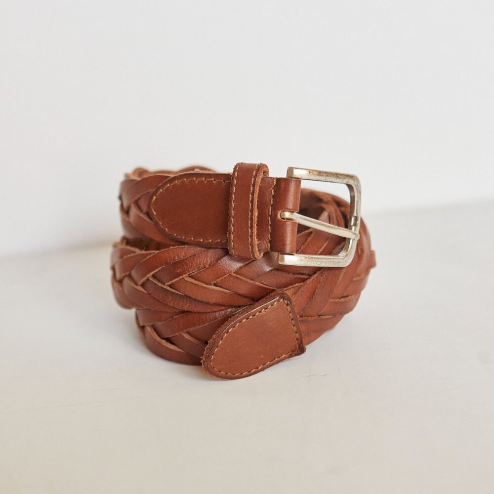 90s genuine leather braided belt - 34